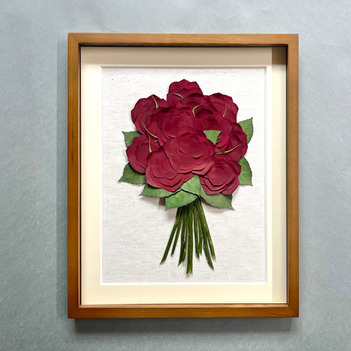 押し花額  『花束』 （ハンドメイド） プロポーズのバラ12本花束 押し花額／レクタングル モヮイヤンヌ