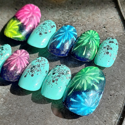 即日発送/フリーサイズ 花火 ネイルチップ 現品 No.191 ネイルチップ 