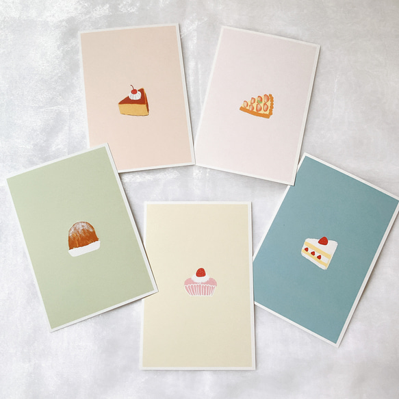 ケーキ　5枚セット　ポストカード　かわいい　おしゃれ　シンプル　女子　女性　スイーツ　文房具 1枚目の画像