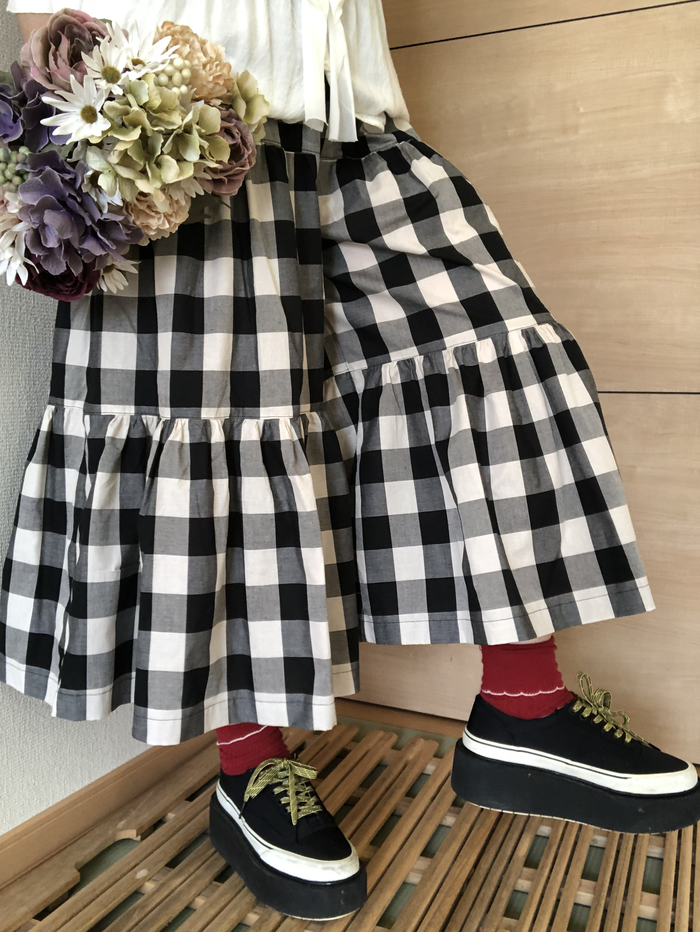 再販♡人気【定番】ギャザーたっぷりガウチョ☆ブロックチェック柄