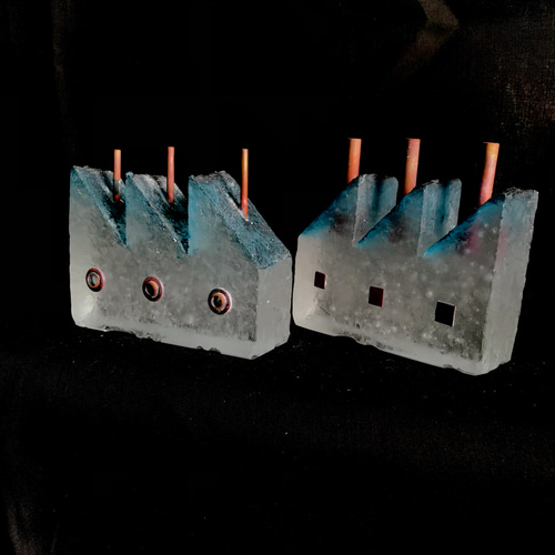 ガラス作家 佐伯泰典作 「夢工場 夜の天蓋」お香立て 立体・オブジェ