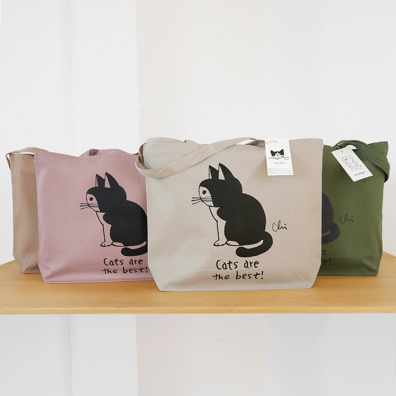トートバッグ[おかっぱ猫・おすわり] W カラー トートバッグ