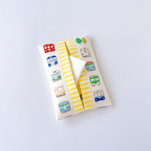 電車／イエロー 》ポケットティッシュケース 子供用 小さめ 乗り物