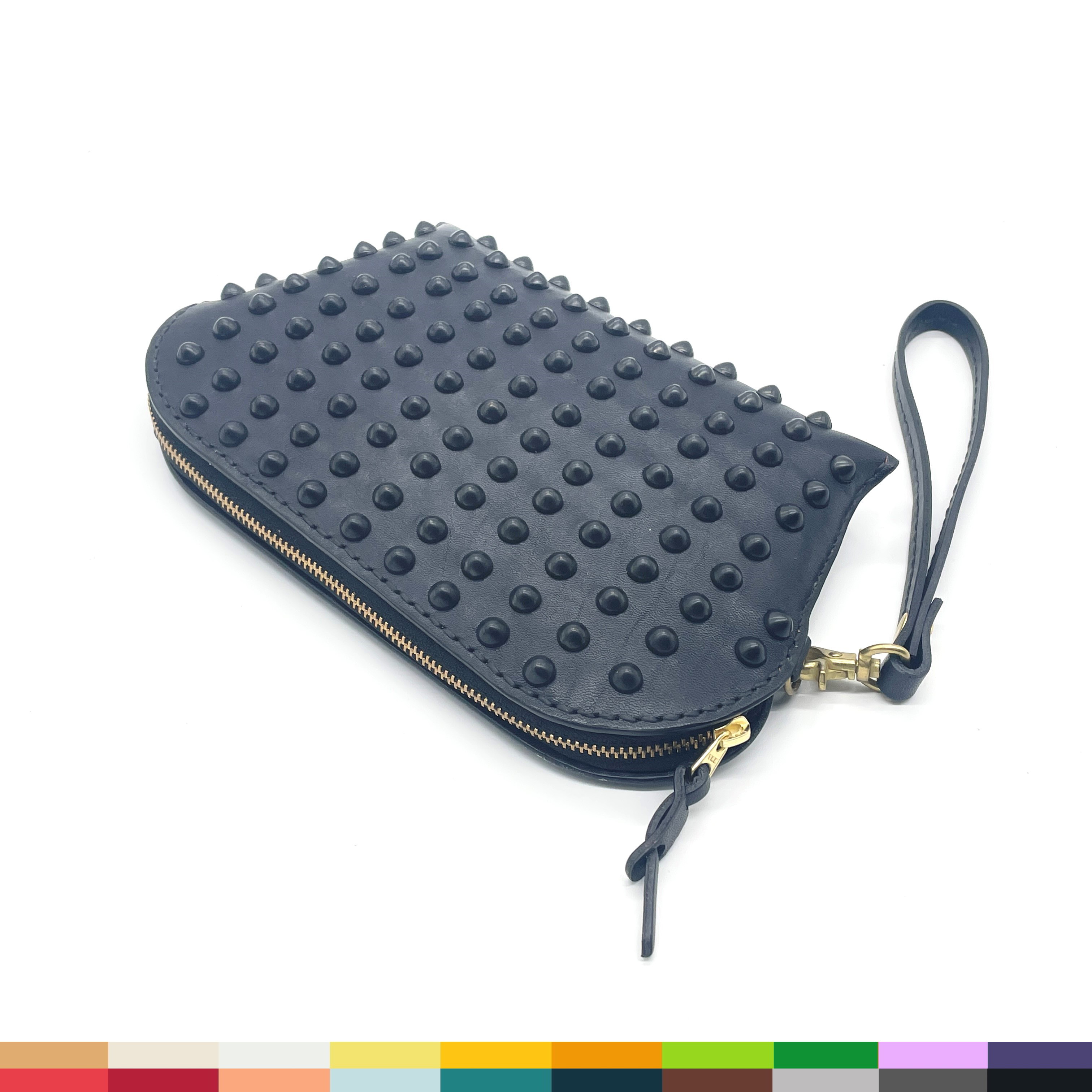 【栃木レザー製】スタッズver. ぷくっと可愛い最適サイズなポーチ＆ショルダーバッグ