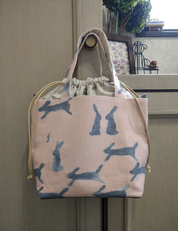 ミナペルホネン ハンドメイド 巾着ショルダートート(あおり