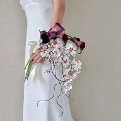 ピーチ　バーガンディ　胡蝶蘭　ウェディングブーケ　アーティフィシャルフラワー造花 ピーチバーガンディ胡蝶蘭♪ウェディングブーケ アーティフィシャル