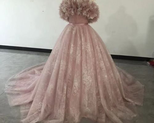 高品質！ピンク カラードレス オフショルダー キラキラグリッター  