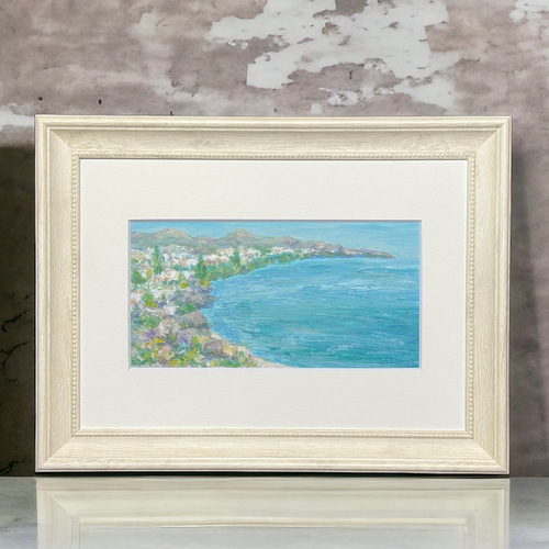 青い地中海②(油絵、風景画、スペイン、額付き) 絵画 アトリエま