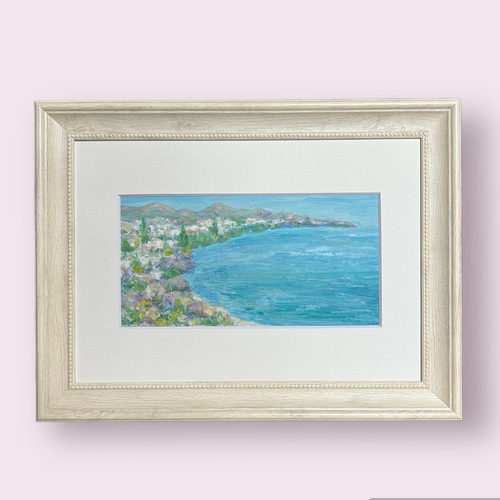 青い地中海②(油絵、風景画、スペイン、額付き) 絵画 アトリエま