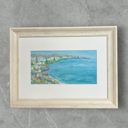 青い地中海②(油絵、風景画、スペイン、額付き) 絵画 アトリエま