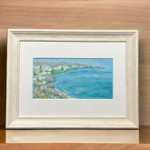 青い地中海②(油絵、風景画、スペイン、額付き) 絵画 アトリエま