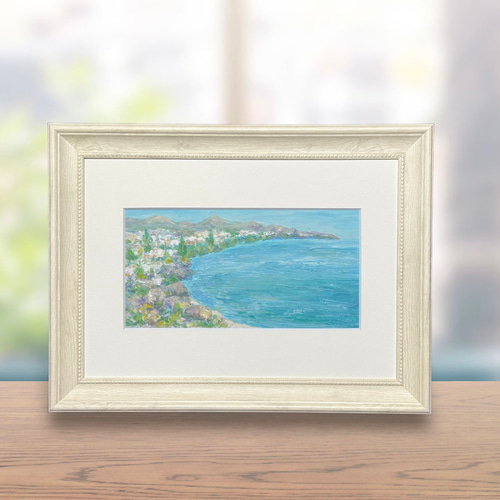 青い地中海②(油絵、風景画、スペイン、額付き) 絵画 アトリエま
