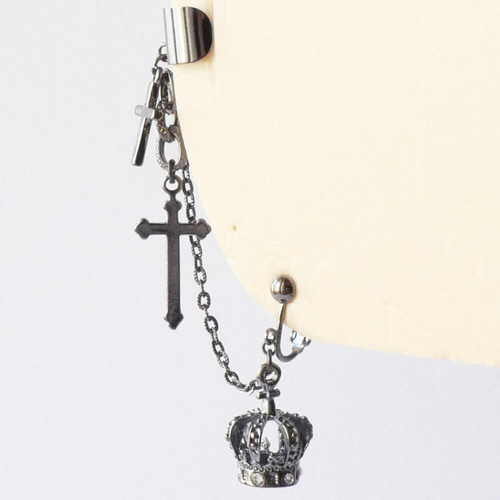 【新品未使用】u.couture クラウン.イヤリングセット イヤーカフ チェーン クロス クラウン イヤリング ゴスロリ 王冠