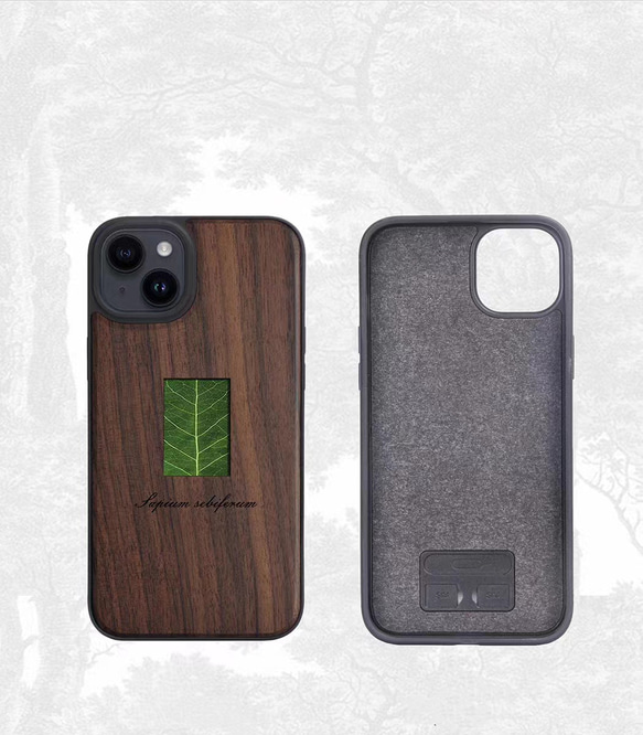 木製iPhone15 14 13 12 Pro max ケース 米国 胡桃の木 名入れ 植物標本 シェル スマホケース 8枚目の画像
