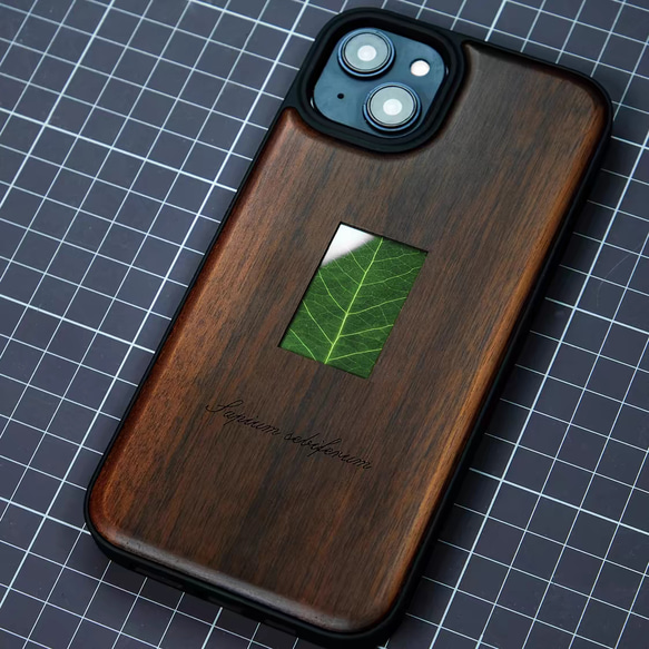 木製iPhone15 14 13 12 Pro max ケース 米国 胡桃の木 名入れ 植物標本 シェル スマホケース 3枚目の画像
