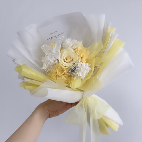 ふんわり♡蝶々舞う花束 ラッピングブーケ プリザーブドフラワー