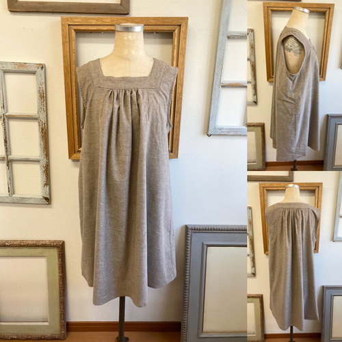セール価格☆訳ありB品❤️スクエア首のギャザーノースリーブ 