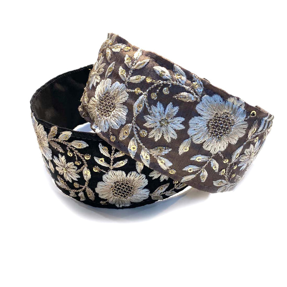 痛くない カチューシャ インド刺繍 ヘアーアクセサリー 簡単 幅広50mm