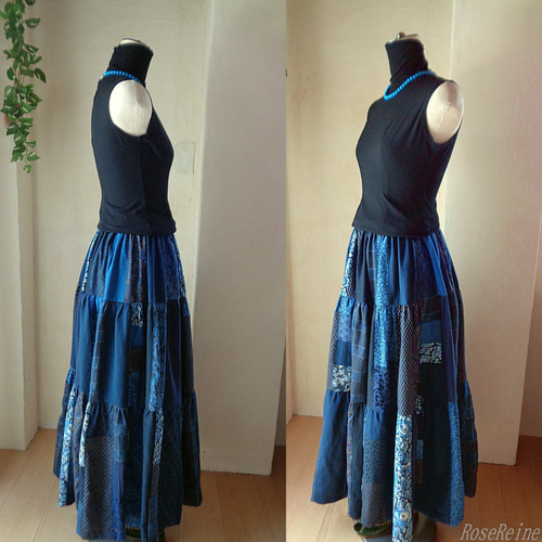 絵画なパッチワーク♥大人の揺れるボリュームティアード マキシ丈  