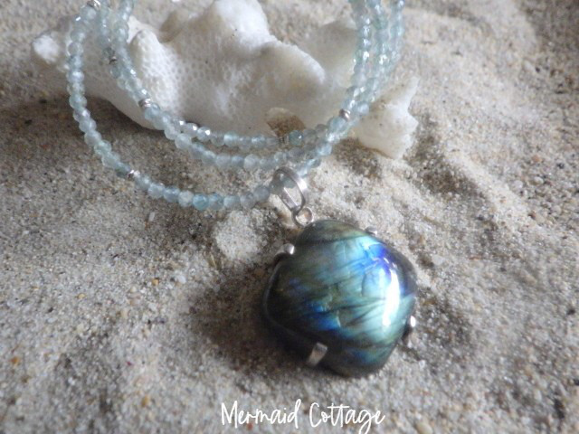*sv925* Big Labradorite Necklace ラブラドライト＆アパタイトネックレス