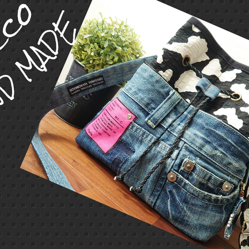 No.467【DENIM✖️牛柄 あおりDENIMpocket❇️SholderBAG】デニム 