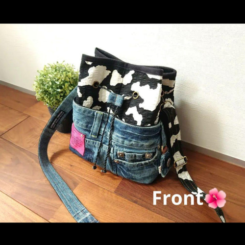 No.467【DENIM✖️牛柄 あおりDENIMpocket❇️SholderBAG】デニム