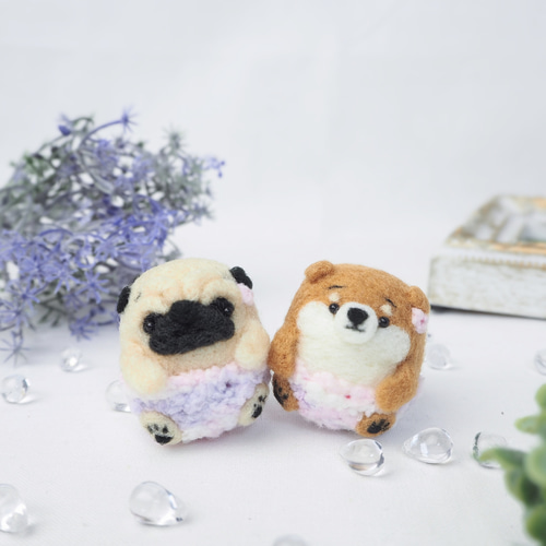受注製作】紫陽花パンツのまゆパグの赤ちゃん(フォーンパグ・黒