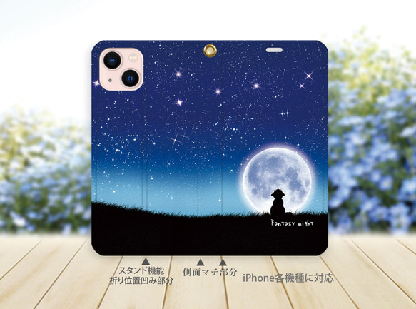 帯なし iPhone 手帳型スマホケース （カメラ穴あり/はめ込みタイプ）【黒猫のファンタジーナイト】 3枚目の画像