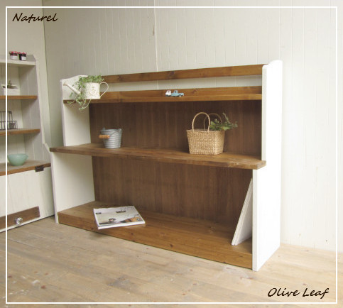 サイズオーダー可！○超ワイドラックW114○シャビーホワイト無垢材