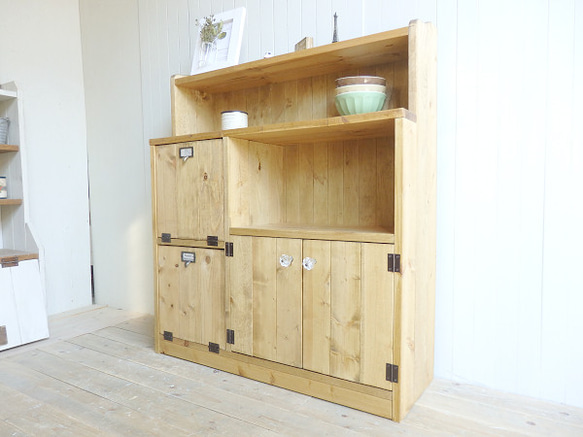 サイズデザインオーダー可1バッタン1扉2引出キャビネットブラウン受注