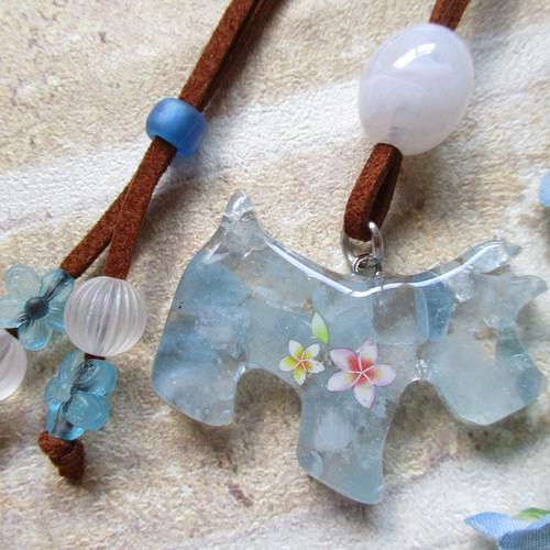 ◇3765 テリアとプルメリア アクアマリンのオルゴナイト ロング  