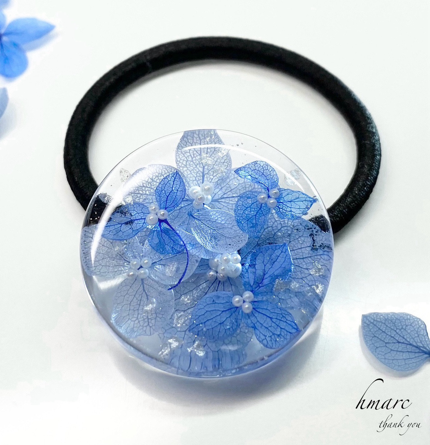 ひまうい紫陽花フラワーハンドメイドレジンヘアゴム57 UV resin】アジサイで作るレジンヘアゴム/Resin hair rubber