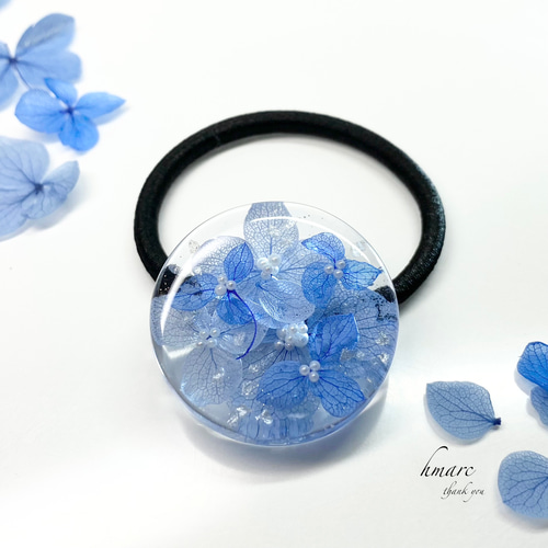 紫陽花 ボタニカル ドライフラワー 大人 レジン ヘアゴム