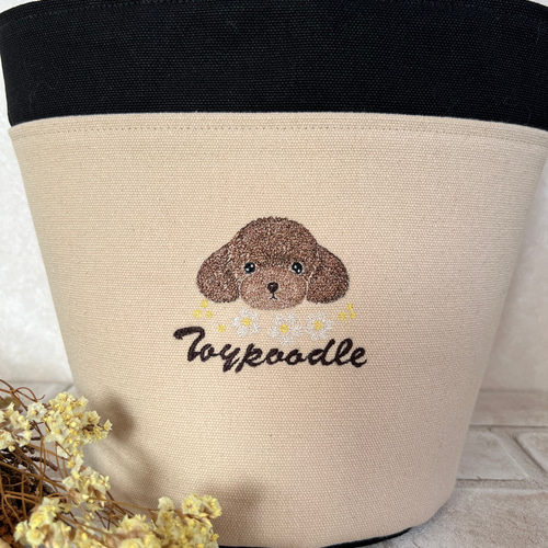 トイプードル刺繍❤︎帆布生地バケツ型トートバッグ トート