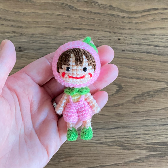 受注制作】小さなあみぐるみキーホルダー♪*ももちゃん