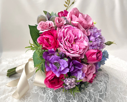 パープル&ピンク》落ち着きピンク紫系の大人色ブーケ 披露宴