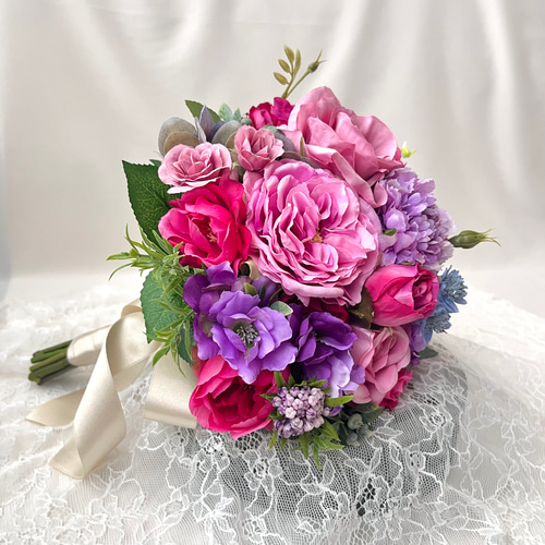 パープル&ピンク》高級感も！落ち着きピンク紫系の大人色ブーケ 披露宴