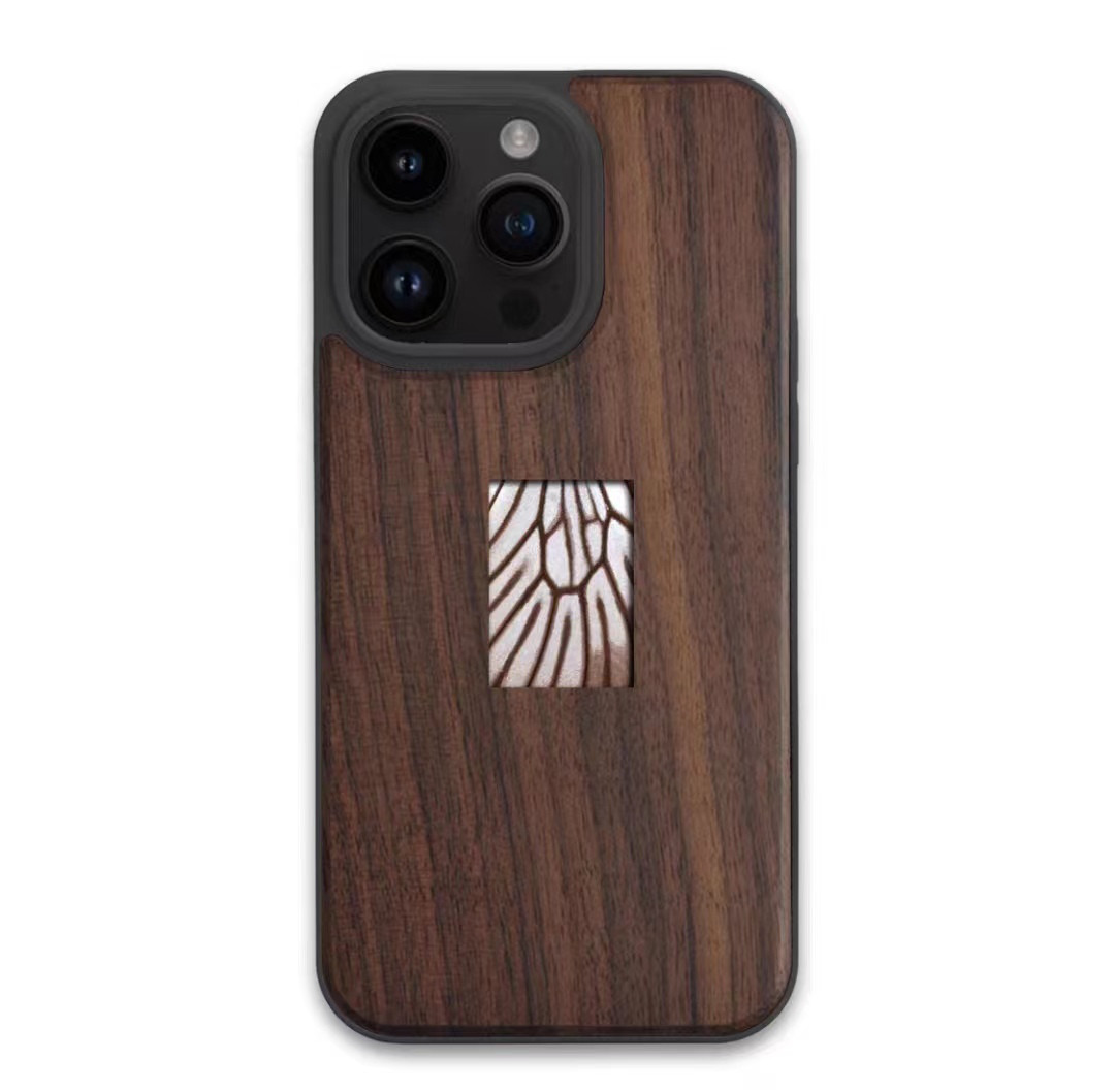 木製iPhone15 14 13 12 Pro max ケース 米国 胡桃の木 名入れ 蝶 標本 シェル スマホケース