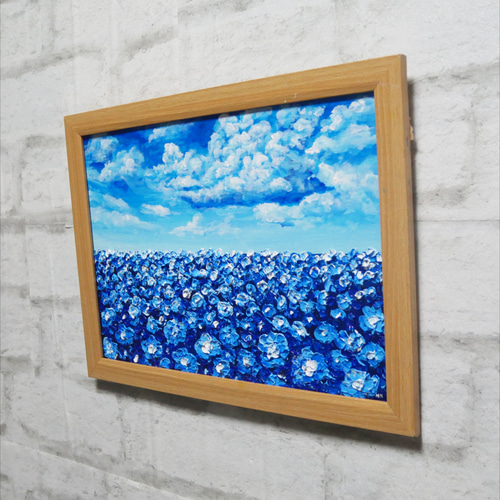油絵 油彩 油彩画 絵 絵画 【青空のネモフィラの丘】 絵画 HR