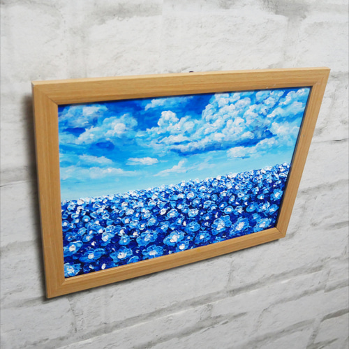 油絵 油彩 油彩画 絵 絵画【青空と雲のネモフィラ】 絵画 HR 通販