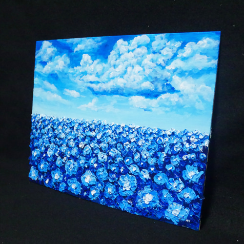 油絵 油彩 油彩画 絵 絵画【青空と雲のネモフィラ】 絵画 HR 油絵 油彩 油彩画 絵 絵画【青空と雲のネモフィラ】 絵画 HR