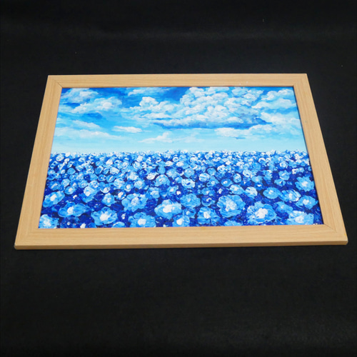 【楽ギフ_包装】 油彩 油絵 油彩画 HR 絵画 絵画【青空と雲のネモフィラ】 絵 絵画+タペストリー