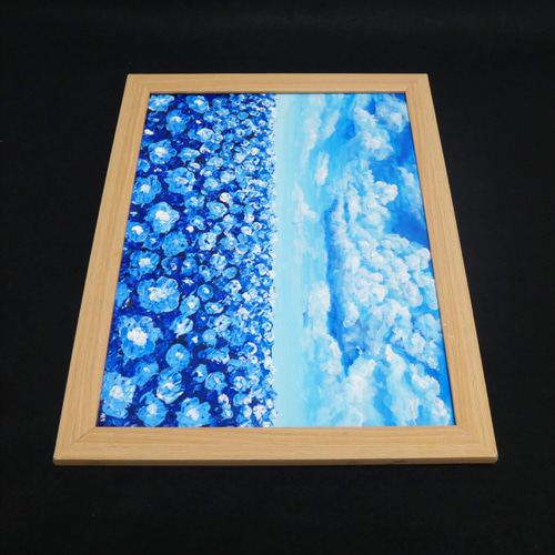 油絵 油彩 油彩画 絵 絵画【青空と雲のネモフィラ】 絵画 HR