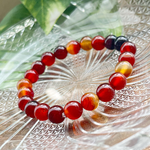 レッドアゲート 天然石 ブレスレット めのう 瑪瑙 レッド シンプル  