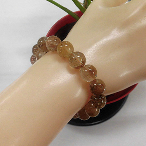 天然石 ルチルクォーツ10.8mm～11.2mm玉ブレスレット 内周16.8cm  