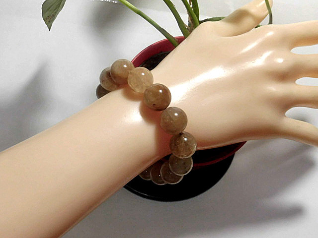 天然石 ルチルクォーツ13.5mm～14.2mm玉ブレスレット 内周18.5cm　　240101450