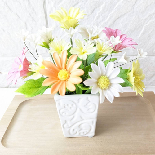 マーガレット・コスモス・バラ クレイクラフト 樹脂粘土 樹脂粘土で