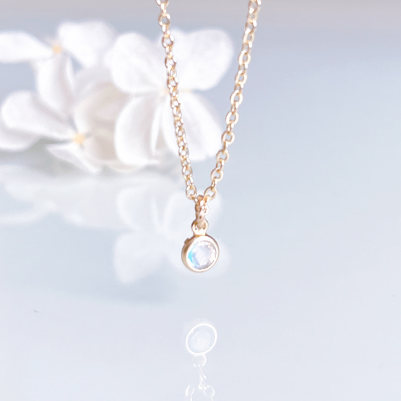 《6月誕生石》ブルームーンストーン プチ ネックレス 14kgf 誕生日 プレゼント 金属アレルギー対応 ギフト 5枚目の画像