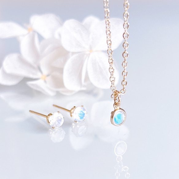 《6月誕生石》ブルームーンストーン プチ ネックレス 14kgf 誕生日 プレゼント 金属アレルギー対応 ギフト 4枚目の画像