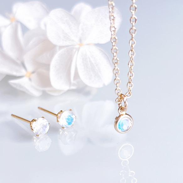 《6月誕生石》ブルームーンストーン プチ ネックレス 14kgf 誕生日 プレゼント 金属アレルギー対応 ギフト 1枚目の画像